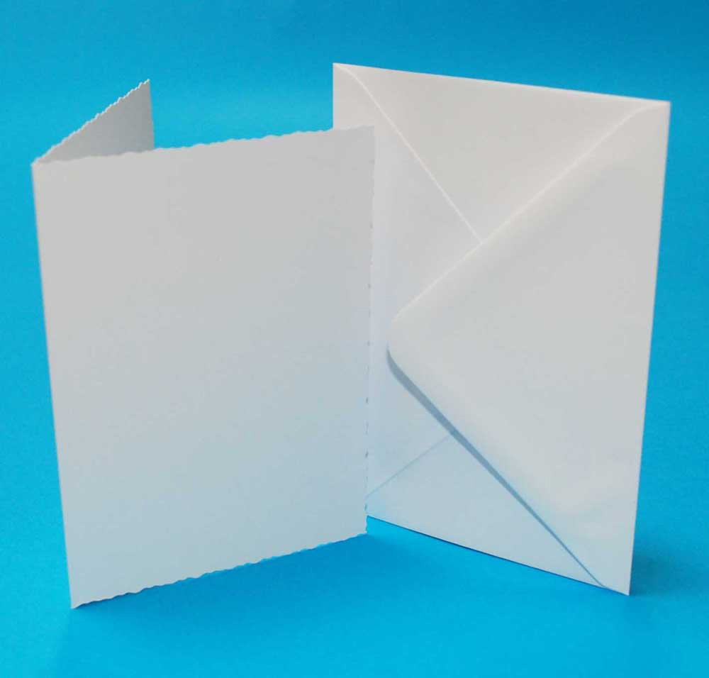 50 Cards and Envelope Packs - C6 White Deckle Edge DB3