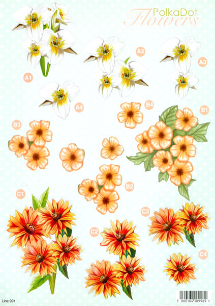 Polka Dot Flowers Die Cut 3D Decoupage (10 sheets)