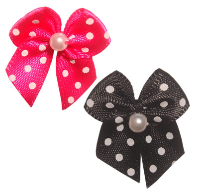 Polka Dot Ribbon Bows with Pearl - (100pcs)