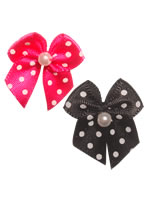 Polka Dot Ribbon Bows with Pearl - (100pcs)