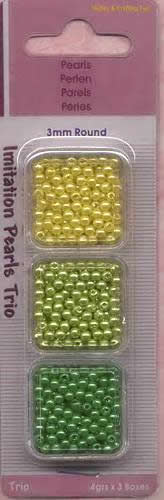 Round Pearls Trio 3mm - Yellow / Lime / Green