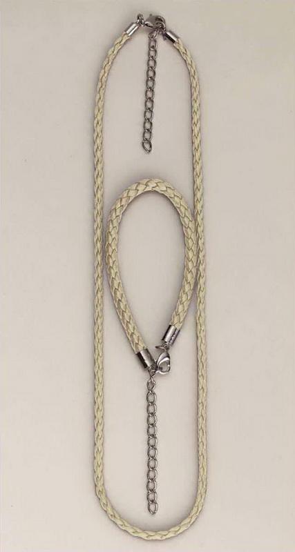 Woven Necklace (3mm x 45cm) & Bracelet Set Cream (5mm x 16cm)