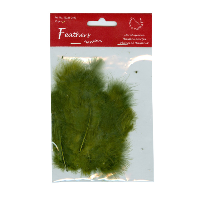 Marabou Feathers, Olive, 15 pcs/ headerbag