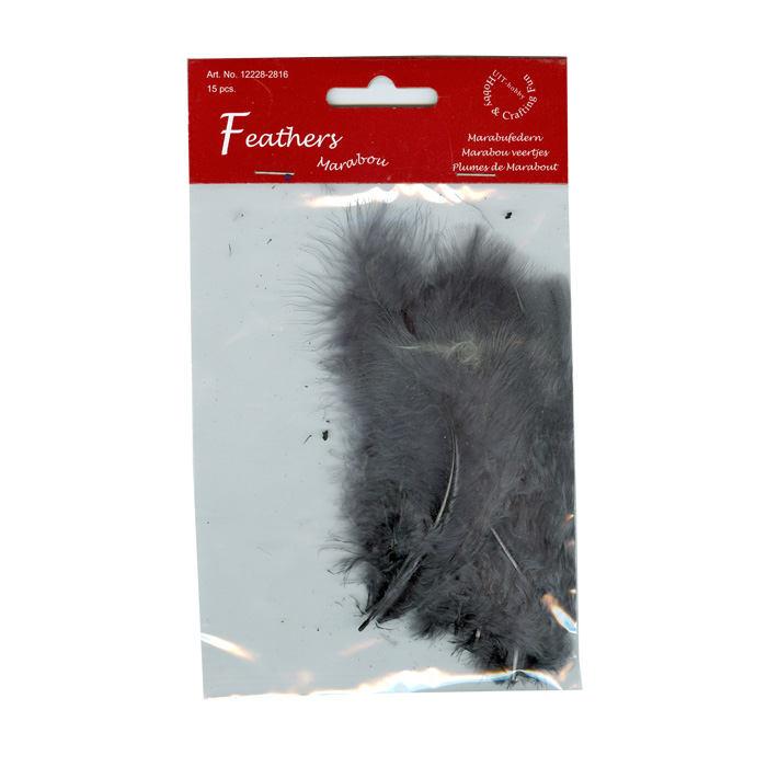Marabou Feathers, Gray, 15 pcs/ headerbag