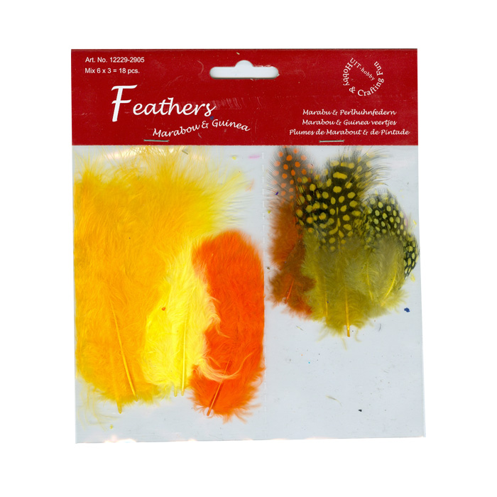 Feathers, Marabou & Guinea Fowl, Assorted Mix, Easter, 6 x 3 pcs, 18 pcs/ headerbag