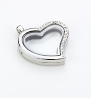 Relockable Glass Pendant with Strass Heart Silver