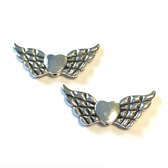 Metal Charms Angel Wings with Heart (2 pcs)