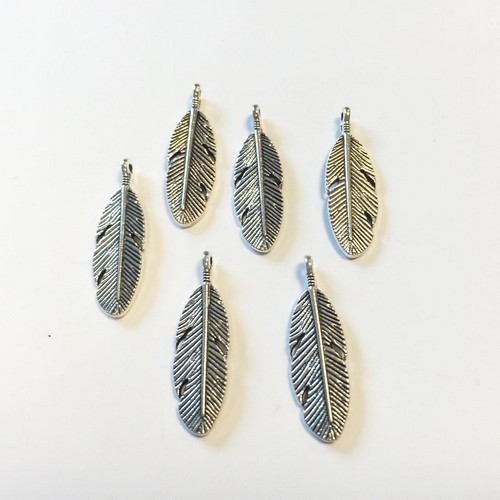 Metal Charms Feathers Platinum (6pcs)