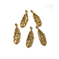 Metal Charms Feathers Gold (5pcs)