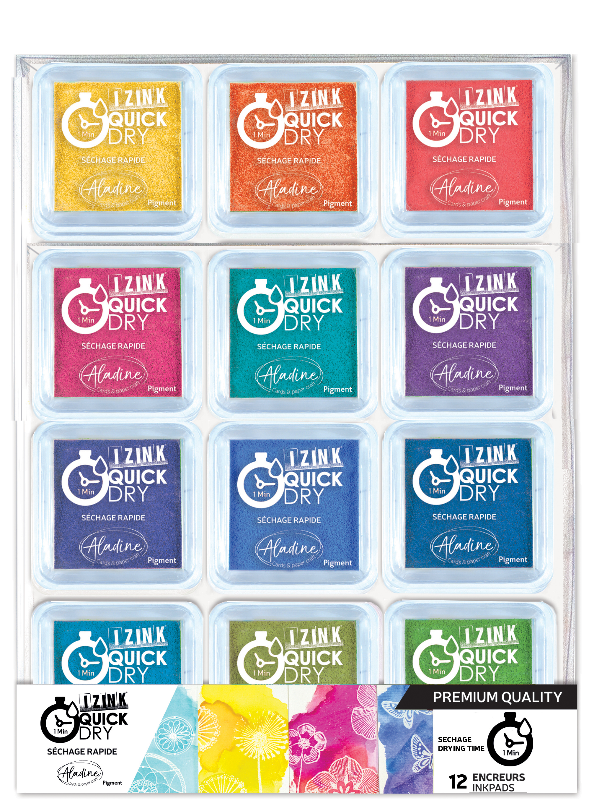 Izink Quick Dry Pigment Medium Ink Pad - Bright (Set of 12)