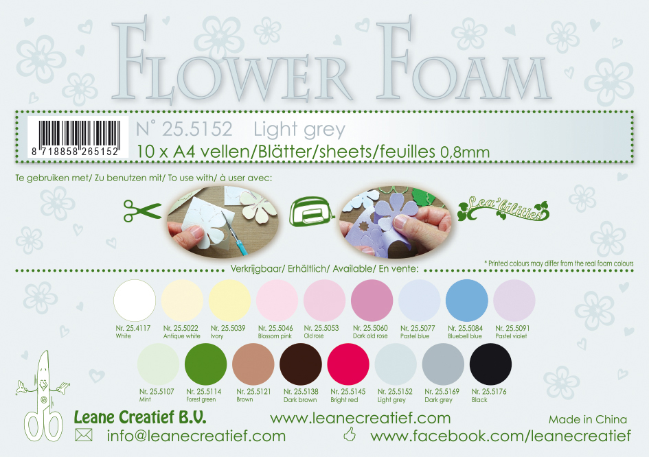 Leane Creatief Flower Foam Sheets - Light Grey x10