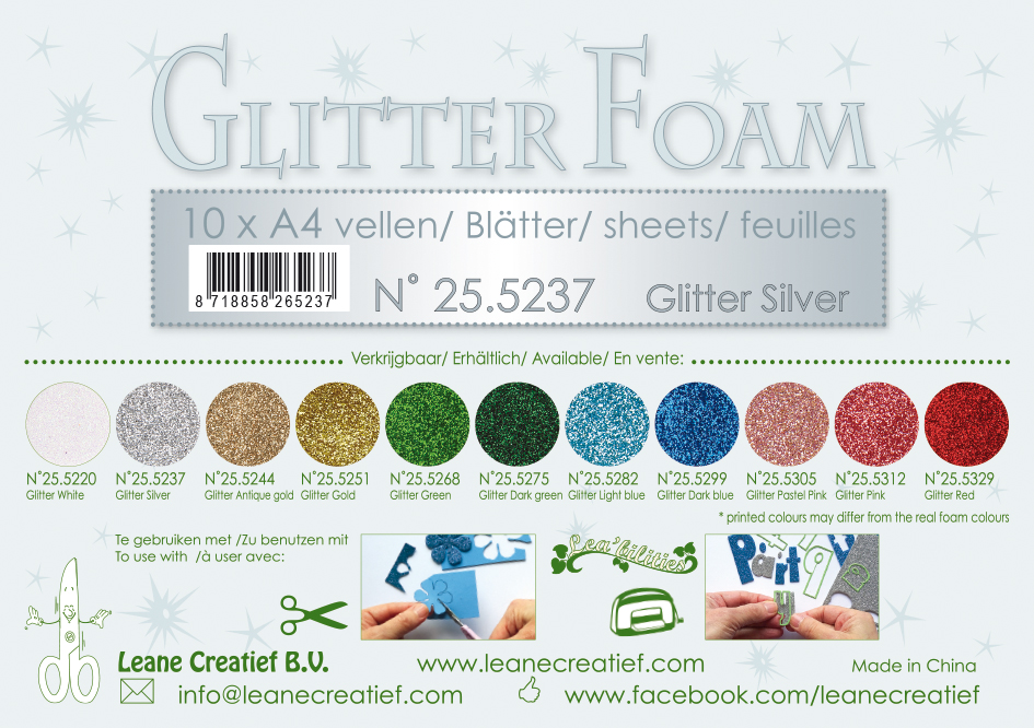 Leane Creatief Glitter Foam Sheets - Glitter Silver x10