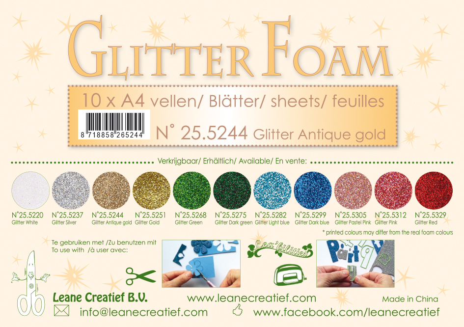 Leane Creatief Glitter Foam Sheets - Glitter Antique Gold x10