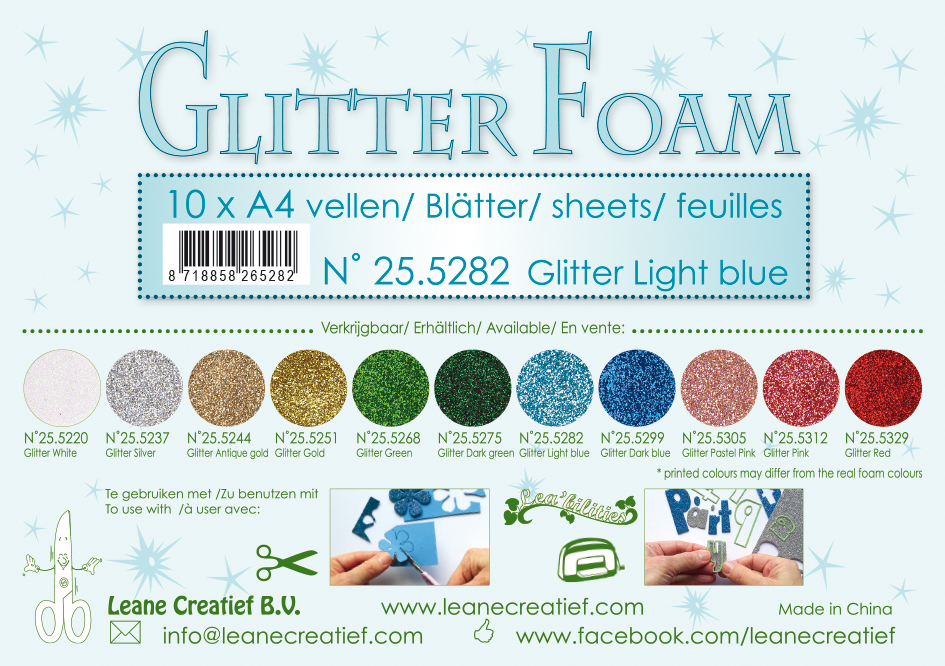 Leane Creatief Glitter Foam Sheets - Glitter Light Blue x10