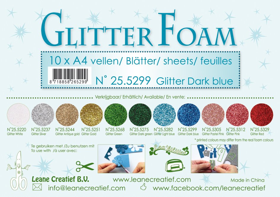 Leane Creatief Glitter Foam Sheets - Glitter Dark Blue x10
