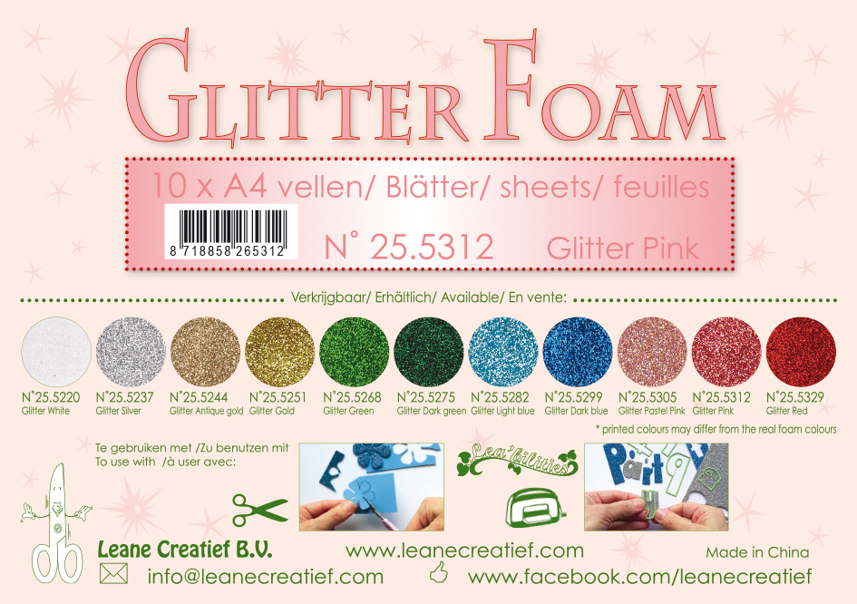 Leane Creatief Glitter Foam Sheets - Glitter Pink x10