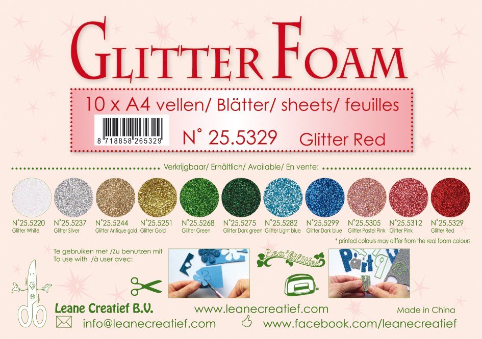 Leane Creatief Glitter Foam Sheets - Glitter Red x10