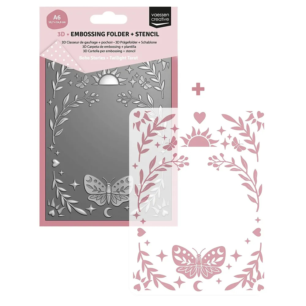 NEW Vaessen Creative 3D Embossing Folder + Stencil Twilight Tarot A6