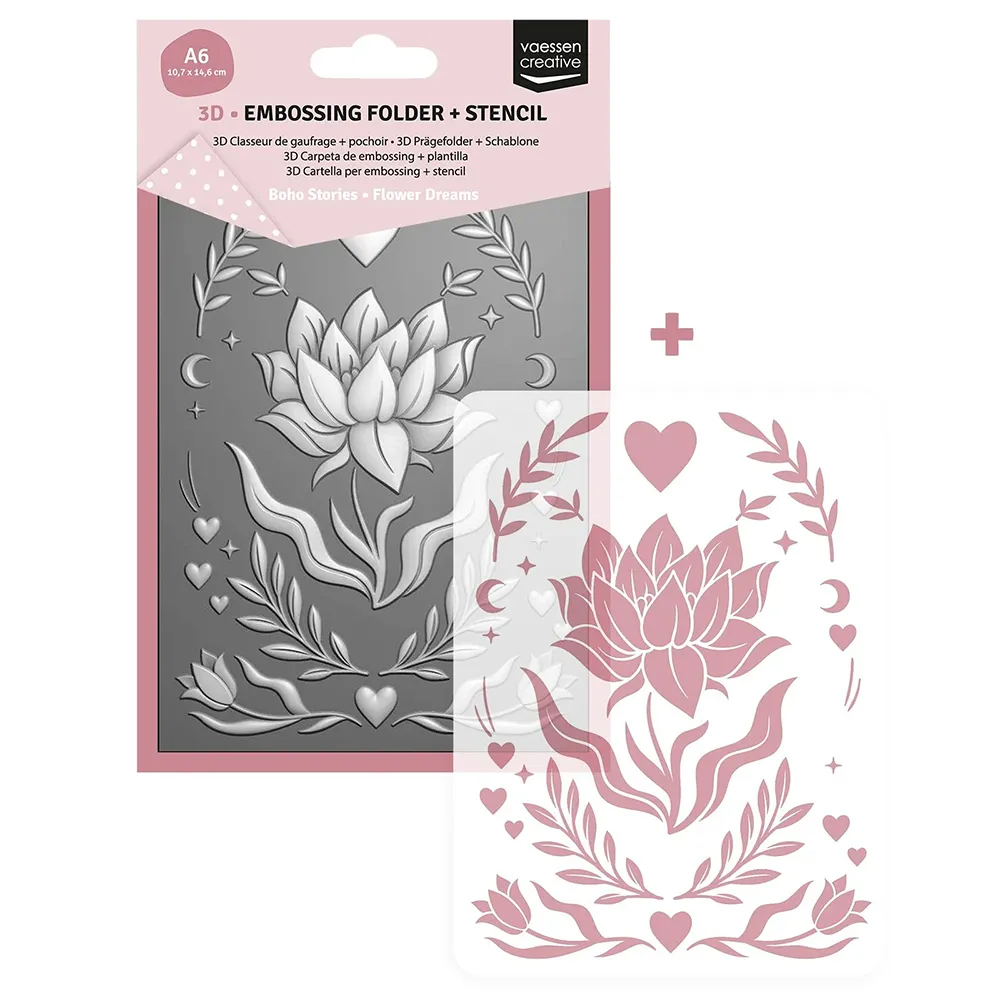 NEW Vaessen Creative 3D Embossing Folder + Stencil Flower Dreams A6