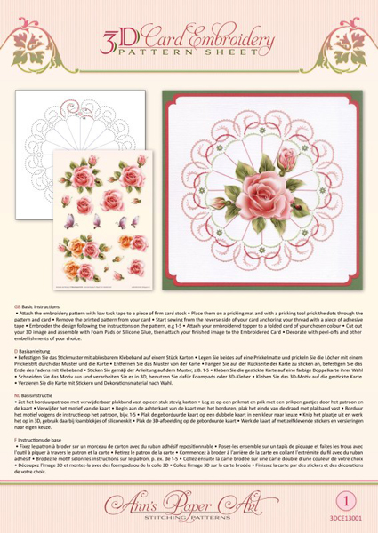 Ann's Paper Art - 3D Card Embroidery Pattern Sheet 1 Rose Glow