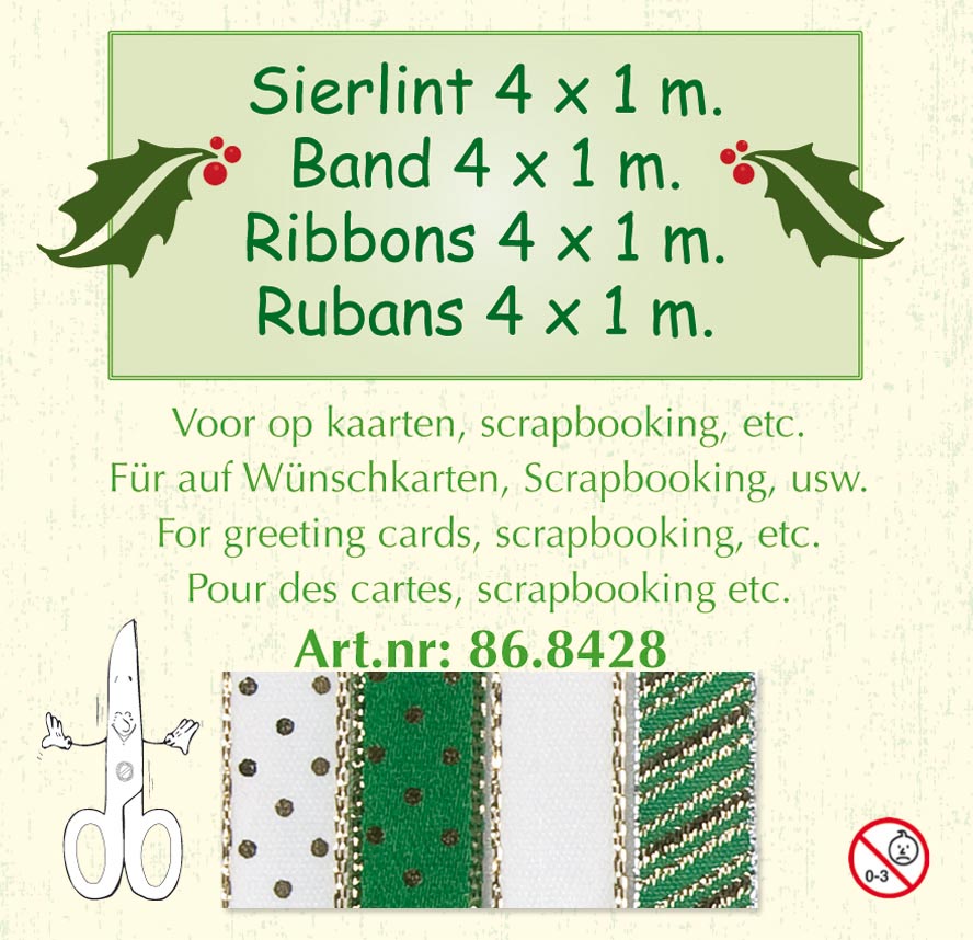 Christmas Ribbon Assortment Green 4x1m SALE NOW 1/2 PRICE