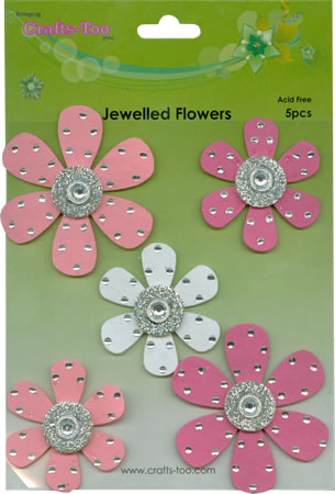 Crafts Too Jewelled Flowers - Pink / White (5pcs)