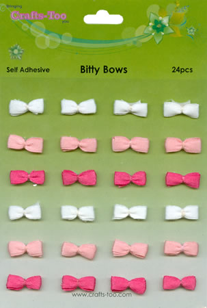 Crafts Too Self Adhesive Bitty Bows - Pink / White (24pcs)