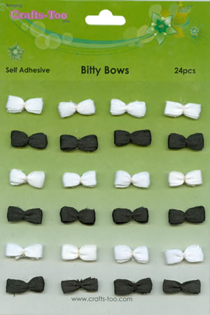 Crafts Too Self Adhesive Bitty Bows - Black / White (24pcs)