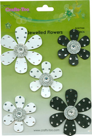 Crafts Too Jewelled Flowers - Black / White (5pcs)