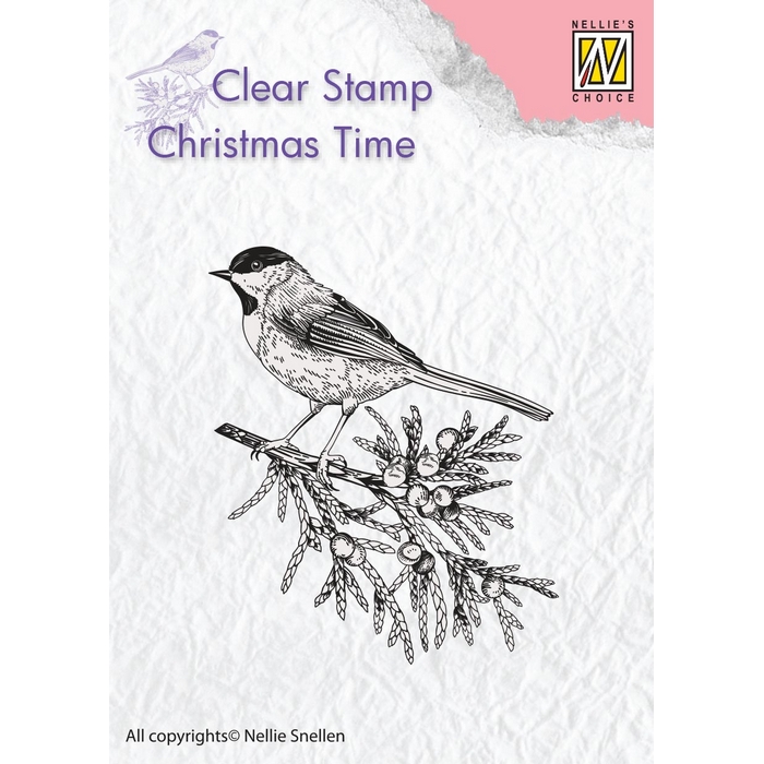 Nellie Snellen Clear Stamp Christmas Time - Conifer Branch with Bird