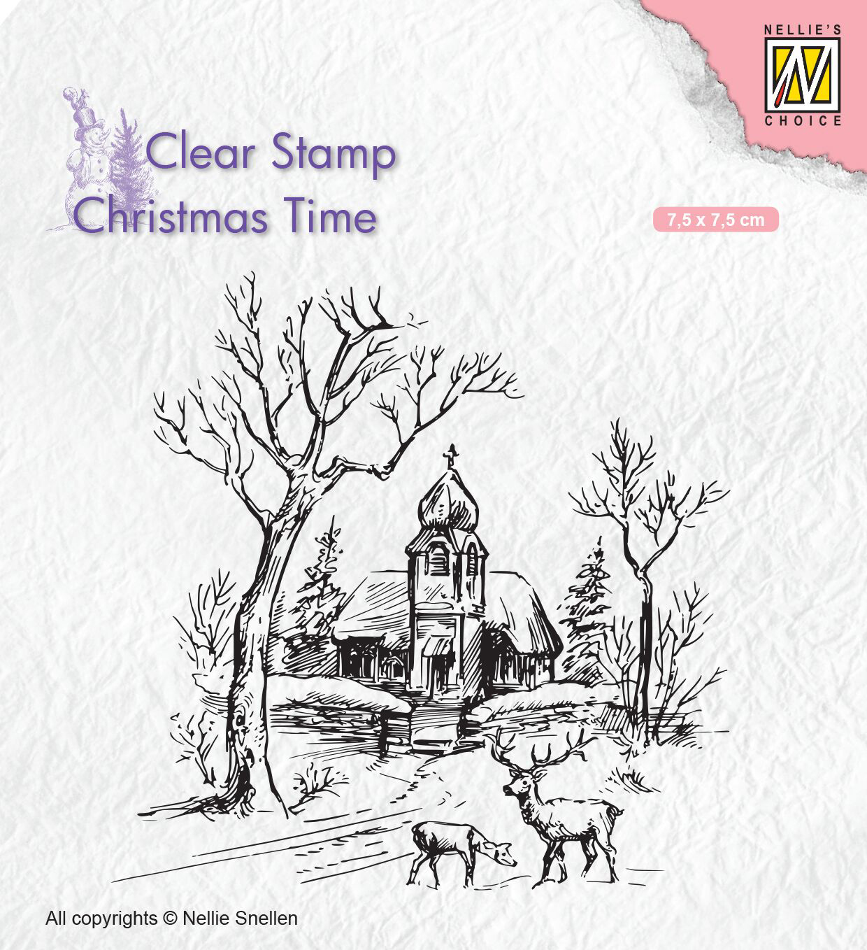 Nellie Snellen Clear Stamp Christmas Time - Wintery Scene with Church & Reindeer