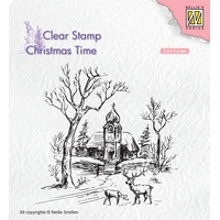 Nellie Snellen Clear Stamp Christmas Time - Wintery Scene with Church & Reindeer