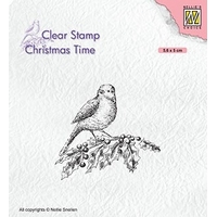Nellie Snellen Clear Stamp Christmas Time - Bird on Hollybranch