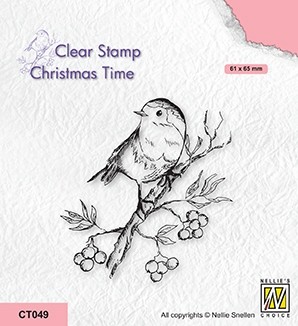 Nellie Snellen Clear Stamp Christmas Time - Robin on Berry Branch