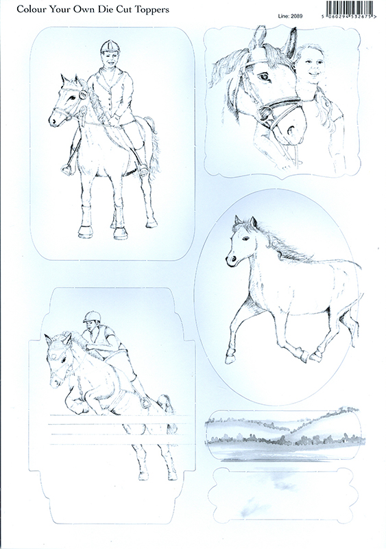 A4 Card Toppers Colour Your Own - Horse Riding 2