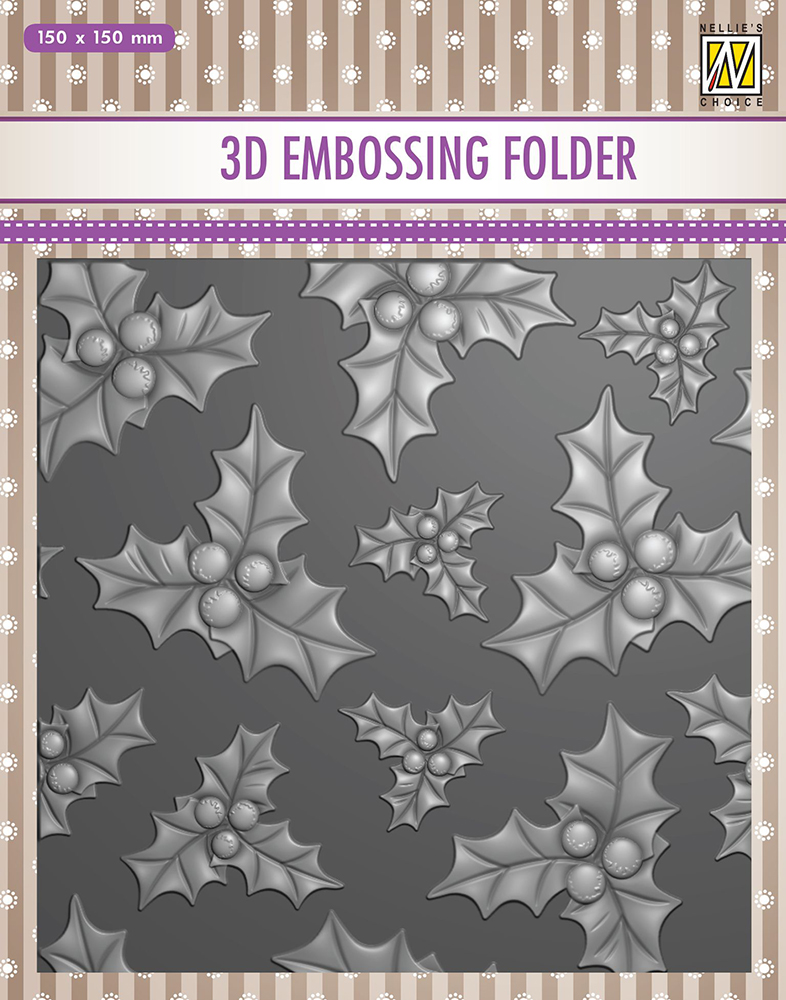 Nellie Snellen 3D Embossing Folder - Holly Leaves & Berries