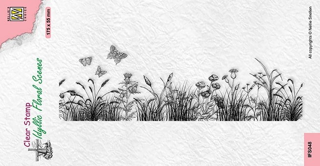 Nellie Snellen Clear Stamp Idyllic Floral Scenes Slimline - Meadow with Butterflies