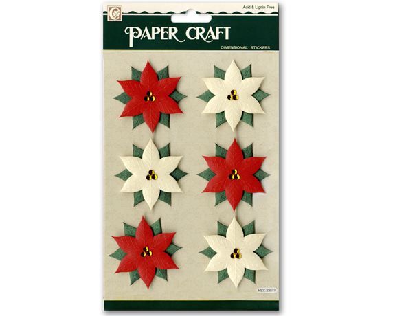 Paper Craft Dimensional Stickers - Poinsettias (Red/White)