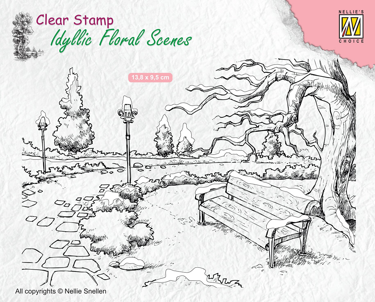 Nellie Snellen Clear Stamp Idyllic Floral Scenes - Wintery Park with Bench