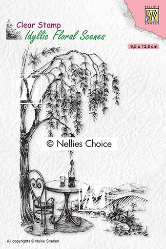 Nellie Snellen Clear Stamp Idyllic Floral Scenes - Outside seating with tree