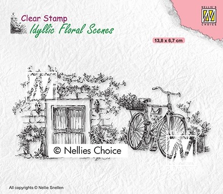 Nellie Snellen Clear Stamp Idyllic Floral Scenes - Old door with bike