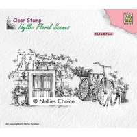 Nellie Snellen Clear Stamp Idyllic Floral Scenes - Old door with bike