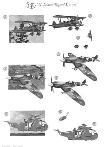 Monochrome Die Cut 3D Card - Classic Airplanes (10 Sheets)