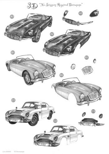 Monochrome Die Cut 3D Card - Classic Cars (10 Sheets)