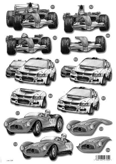 Monochrome Die Cut 3D Card - Cars (10 Sheets)