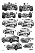 Monochrome Die Cut 3D Card - Cars (10 Sheets)