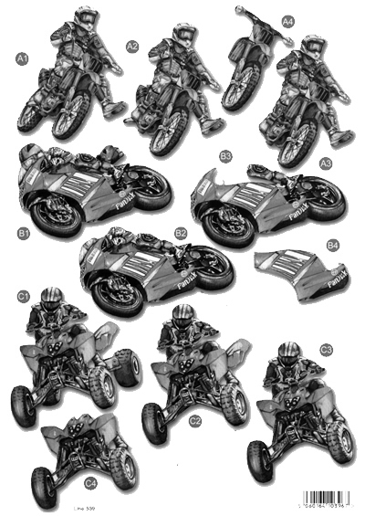 Monochrome Die Cut 3D Card - Motorcycles (10 Sheets)