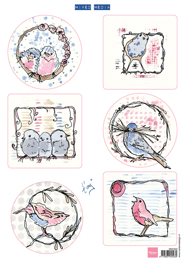 Marianne Design Decoupage Sheets - Pastel Birds x10