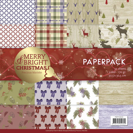 Precious Marieke Merry and Bright Christmas Paper Pack 12