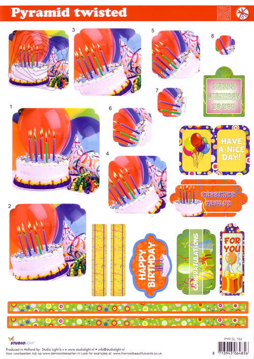 Pyramid Twisted Die Cut 3D - Happy Birthday (10 Sheets) NOW HALF PRICE